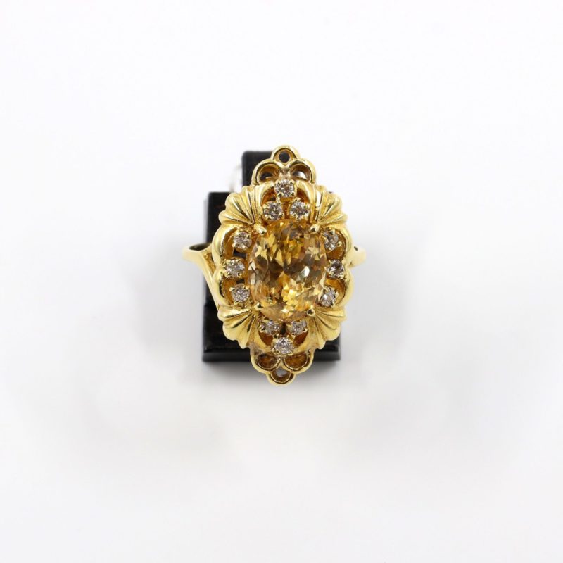 Bague or diamants et saphir jaune 5 carats